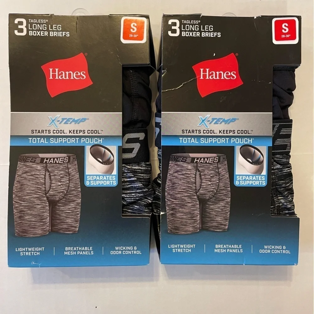 Hanes X-Temp Long Leg Boxer Briefs 2 3-packs size small NEW
